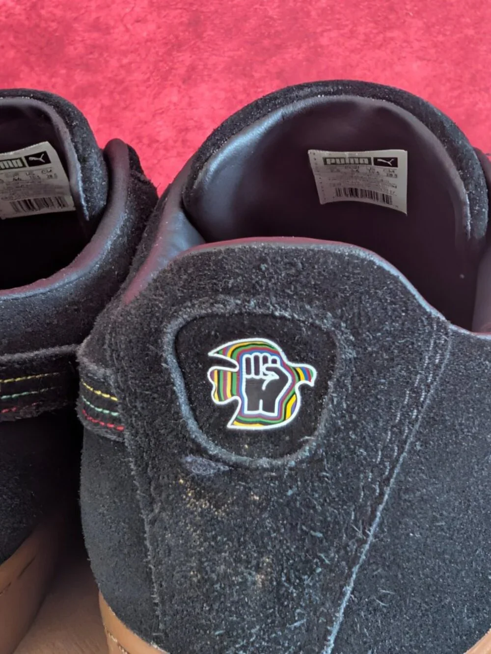 PUMA Suede PWR Thru Peace America Black with Rainbow Accent Fist